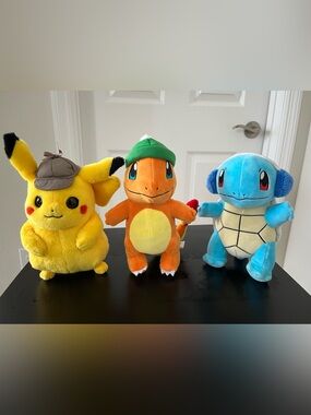 Lot of 3 Pokémon Plush Stuffed Toys, Pikachu, Charmander, Squirtle